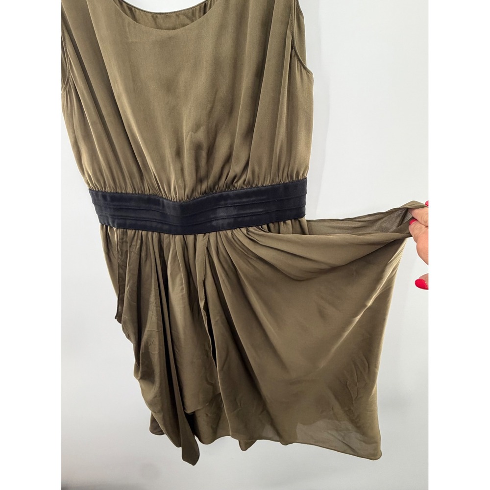 Alice + Olivia Tank Dress Womens XS Olive Green Silk Draped Mini Elastic waist - Picture 2 of 11